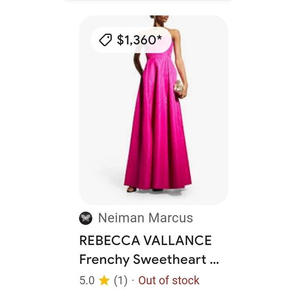 $1360 REBECCA VALLANCE Frenchy Taffeta Gown Hot PinkFuchsia 0 Maxi Dress - Picture 3 of 16